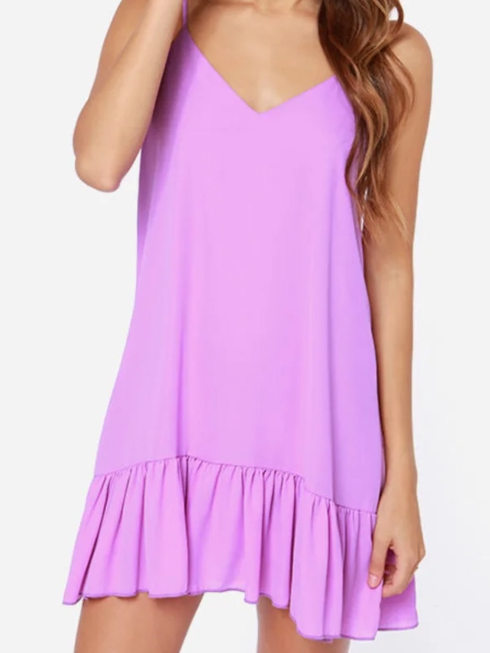Lilac Ruffle-Hem Spaghetti Strap Women's Dress